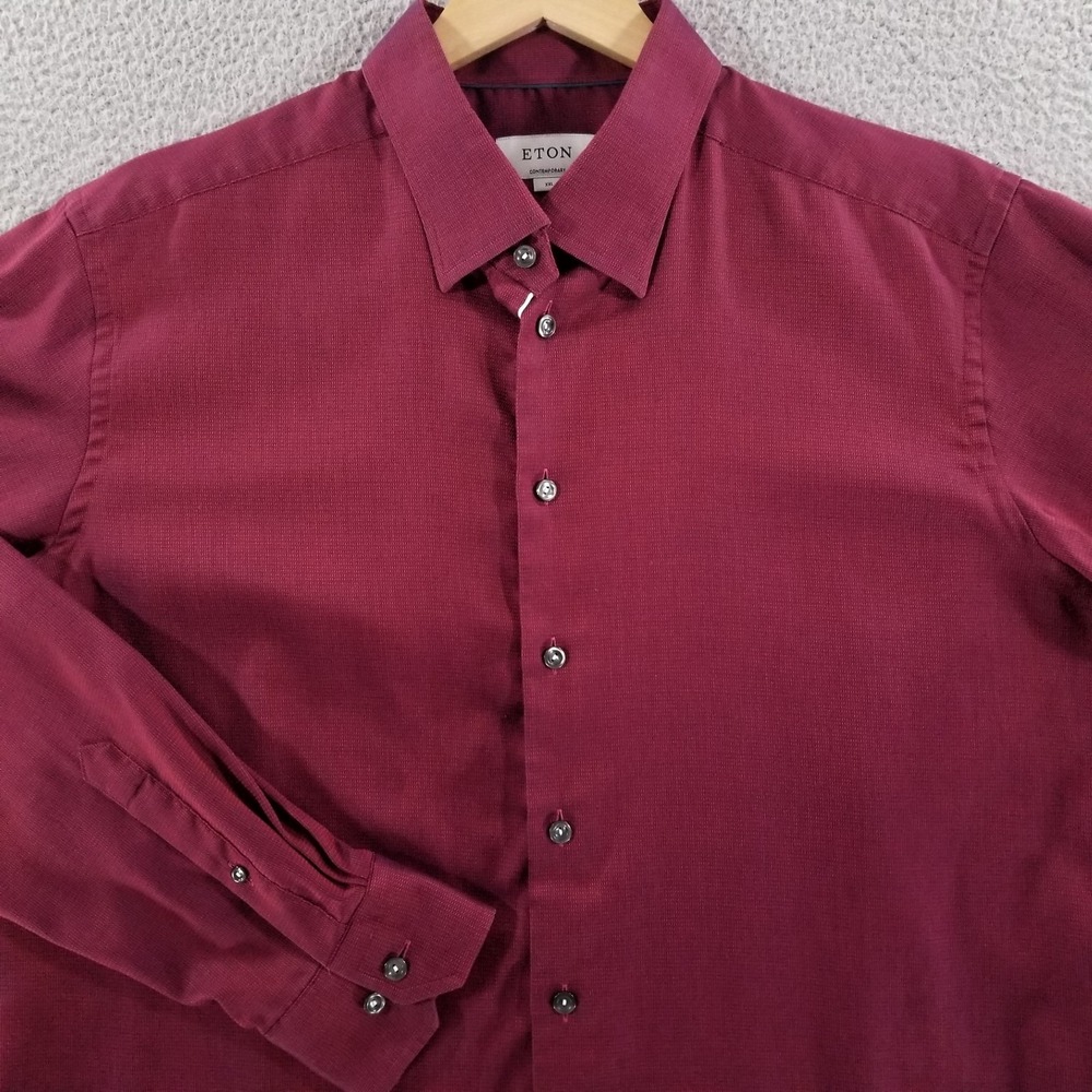Eton Shirt Mens 2XL 18 Maroon Signature Twill Contemporary Dress Formal Casual